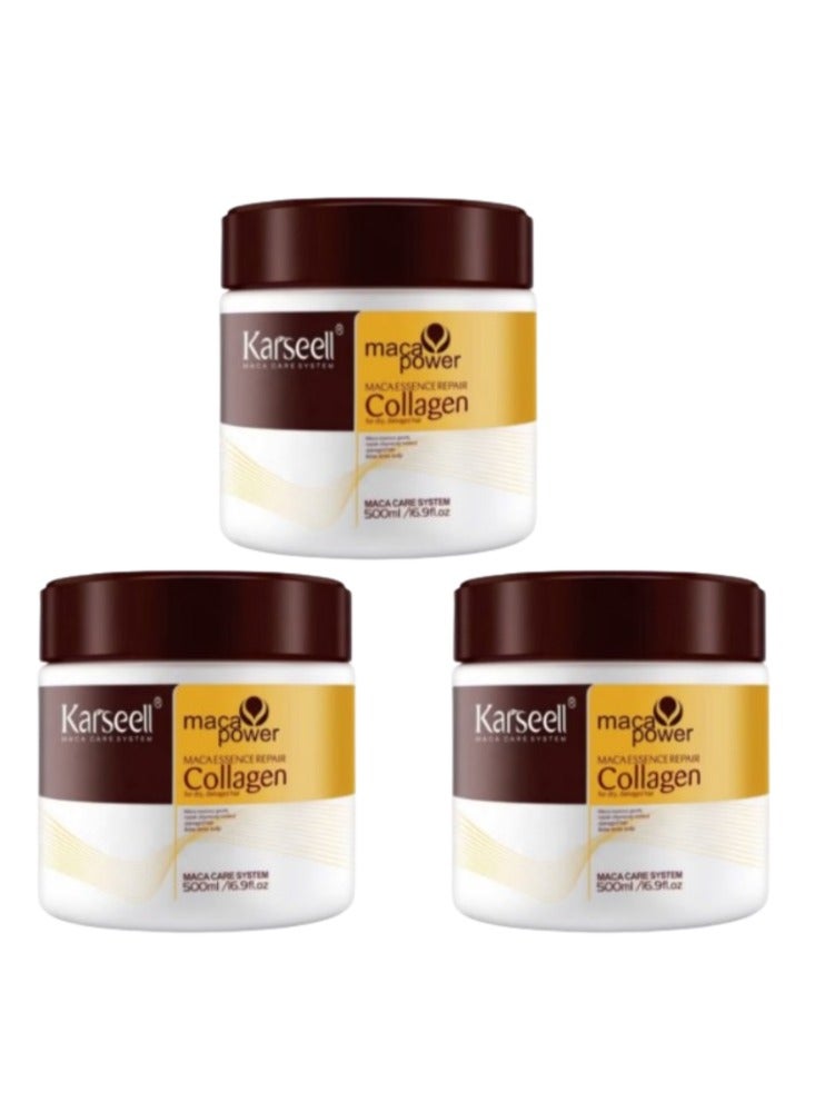 Karseell 3-Piece Karseell Collagen Hair Treatment Deep Repair Conditioning Argan Oil Collagen Hair Mask Essence for Dry Damaged Hair All Hair Types 16.90 oz 500ml - Image 1
